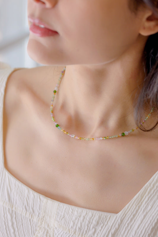 Tropical Spark Necklace | Tournaline Chrome Diopside (AAA) White Topaz