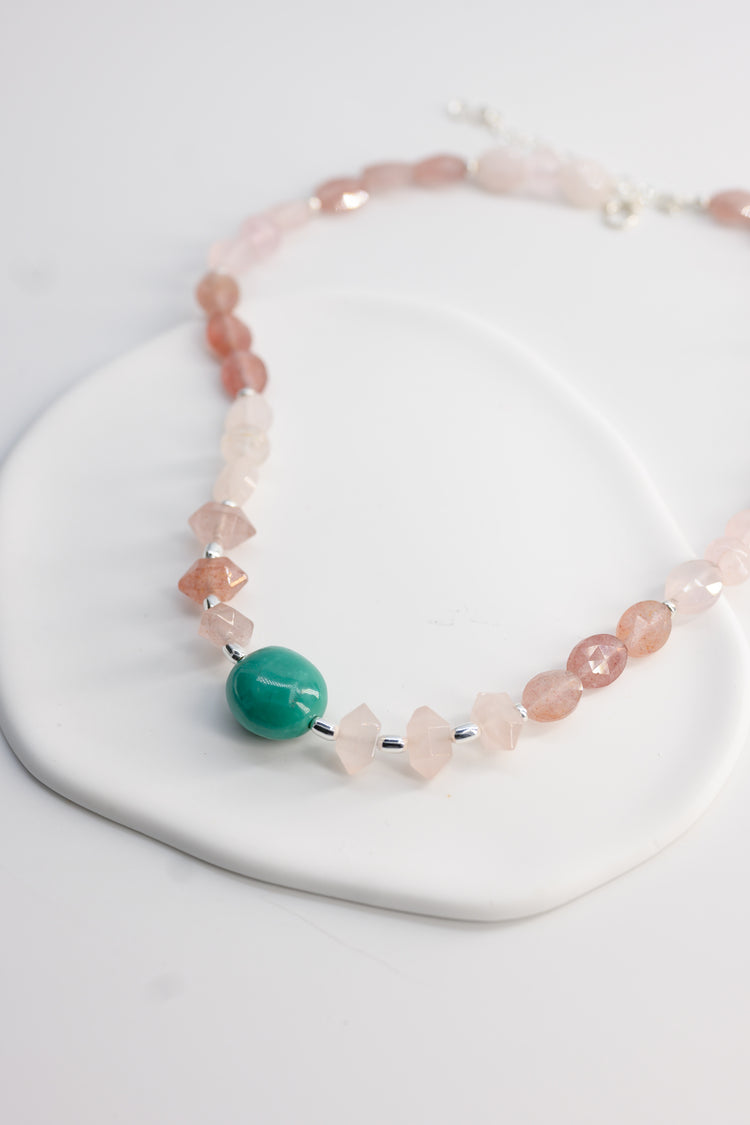 Blossom Within Necklace | Turquoise Madagascar Rose Quartz(A) Strawberry Quartz (A)