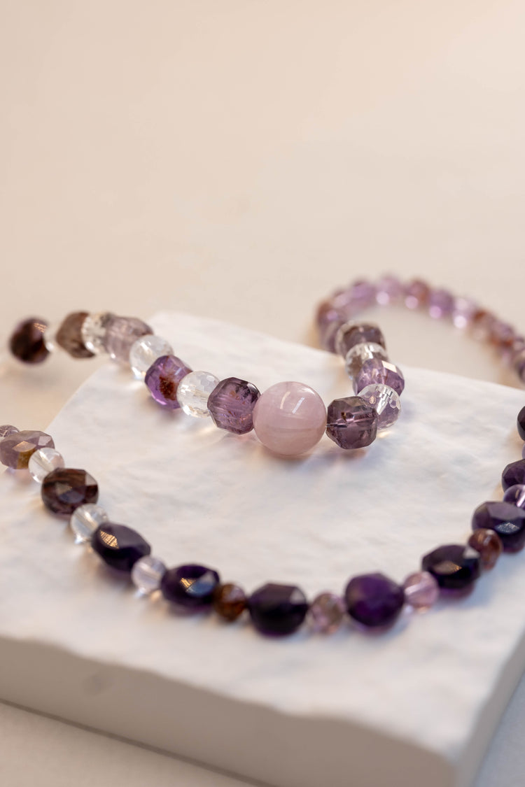 Twilight Gateway 2in1 Bracelet/Necklace | Kunzite(AA) Amethyst(A) Purple Phantom Quartz (Auralite-23) Rock Crystal