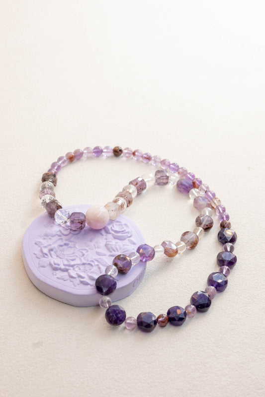 Twilight Gateway 2in1 Bracelet/Necklace | Kunzite(AA) Amethyst(A) Purple Phantom Quartz (Auralite-23) Rock Crystal