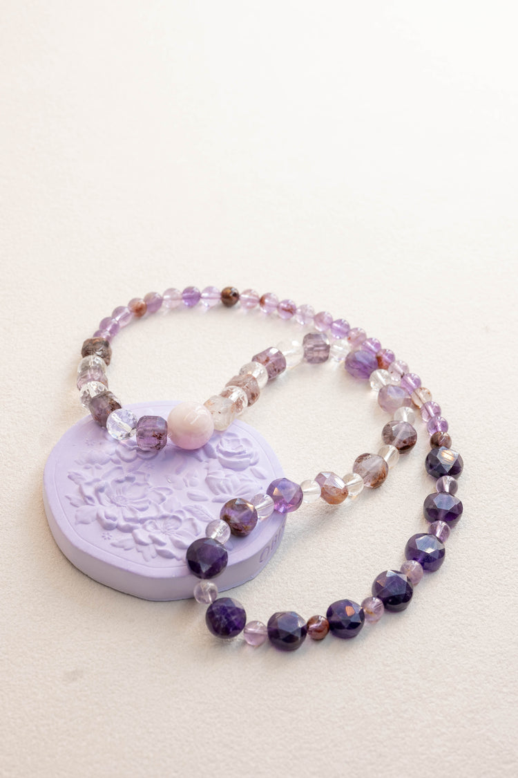 Twilight Gateway 2in1 Bracelet/Necklace | Kunzite(AA) Amethyst(A) Purple Phantom Quartz (Auralite-23) Rock Crystal
