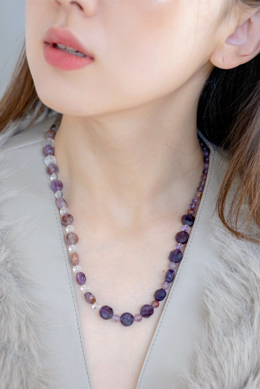 Twilight Gateway 2in1 Bracelet/Necklace | Kunzite(AA) Amethyst(A) Purple Phantom Quartz (Auralite-23) Rock Crystal