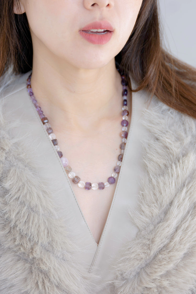 Twilight Gateway 2in1 Bracelet/Necklace | Kunzite(AA) Amethyst(A) Purple Phantom Quartz (Auralite-23) Rock Crystal
