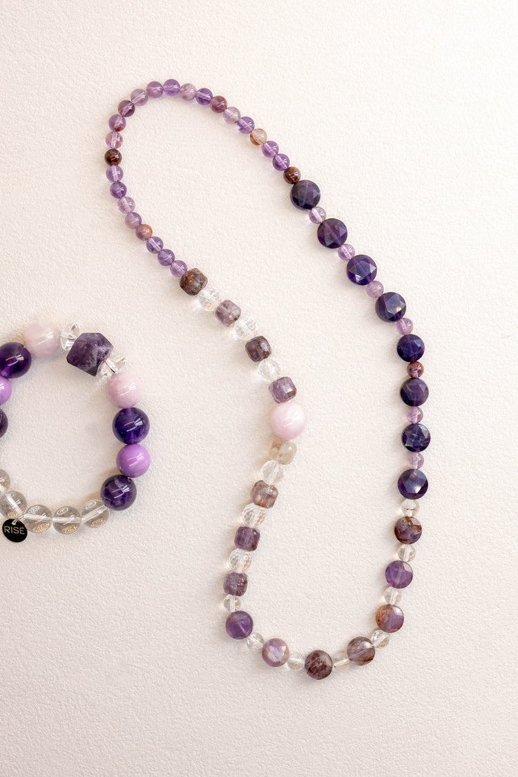 Twilight Gateway 2in1 Bracelet/Necklace | Kunzite(AA) Amethyst(A) Purple Phantom Quartz (Auralite-23) Rock Crystal