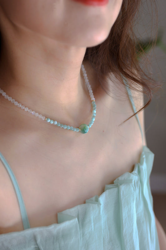 Twilight Mist Necklace Russian Green Angelite Rainbow Moonstone