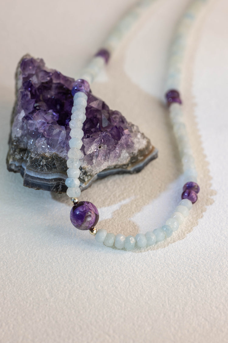 Twilight Reverie Necklace | Aquamarine Purple Muscovite