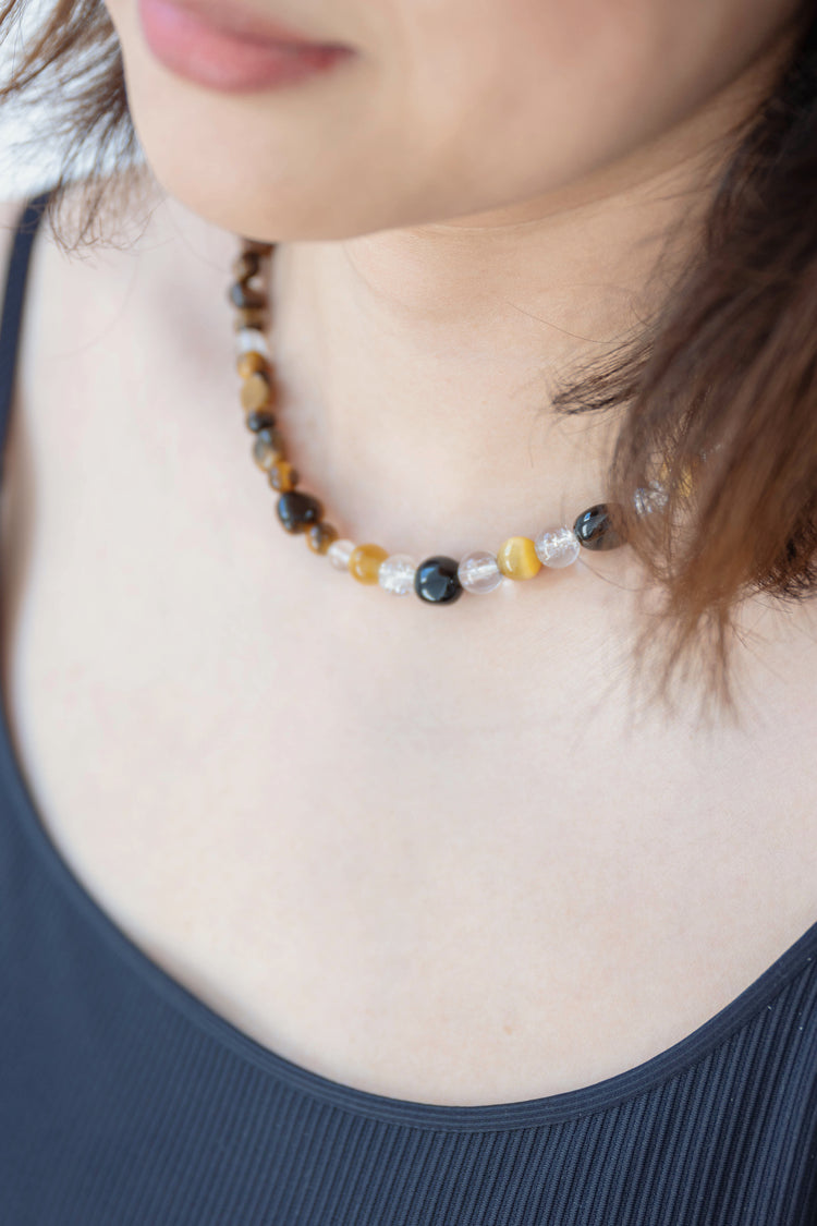 Vibrant Earth Pulse Necklace | Blonde Tiger's Eye Hawk's Eye Tiger's Eye