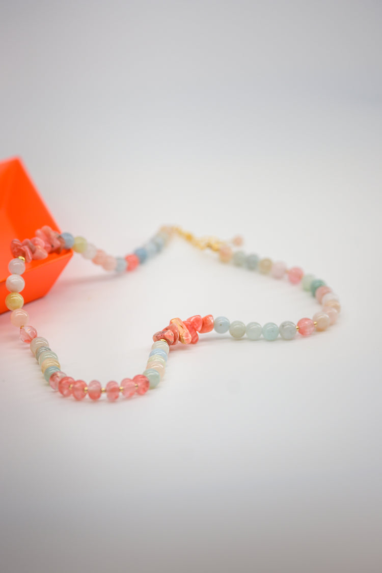 Vitality Necklace with African Aqua Morganite, Pink Rhodochrosite, Cherry Quartz