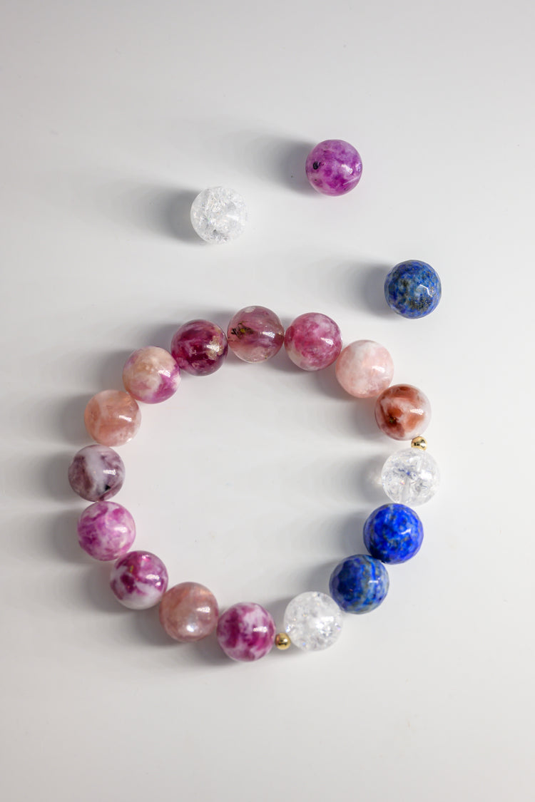 Wisdom Aura Bracelet with Purple Mica Quartz, Lapis, Rock Crystal Quartz