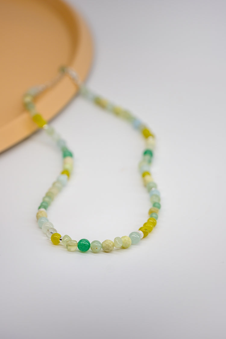 Zen Garden Necklace with Green Aventurine, Olive Jade, Lemon Chrysoprase, New Jade