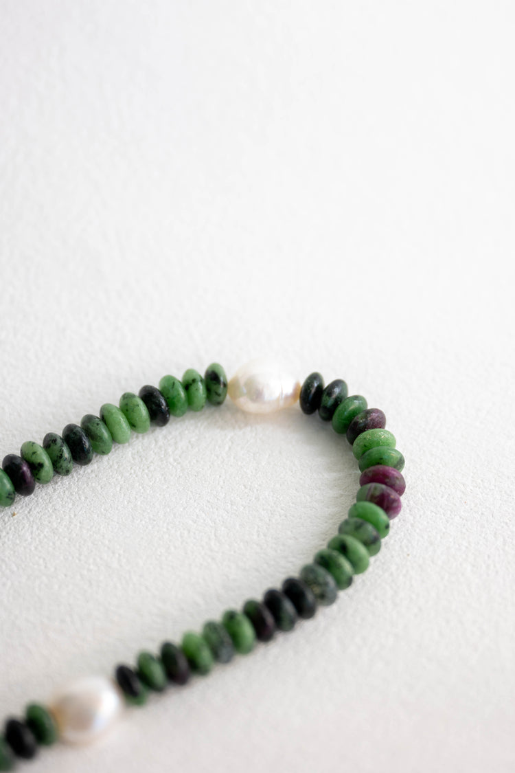 Zoisite Meadow Crown Necklace | Ruby Zoisite Freshwater Pearl