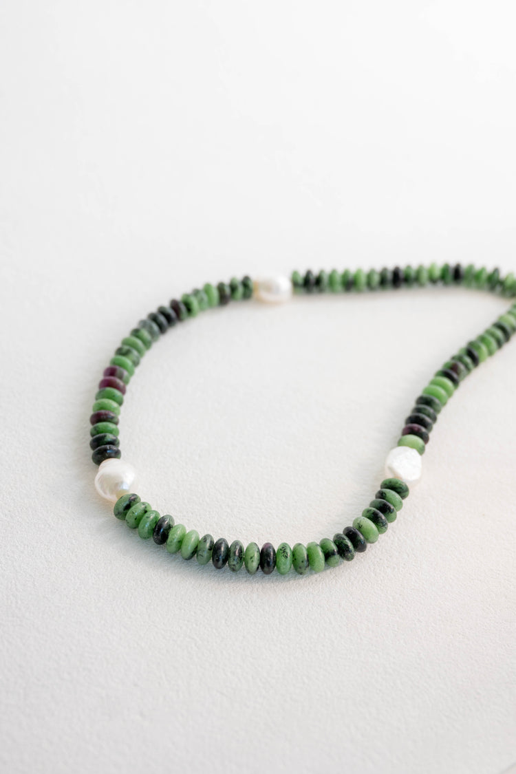 Zoisite Meadow Crown Necklace | Ruby Zoisite Freshwater Pearl