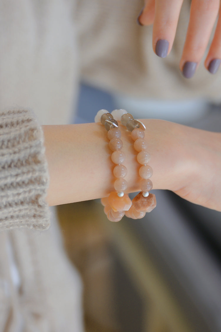 Serenity Balance Bracelet | White Moonstone Peach Moonstone Gray Moonstone