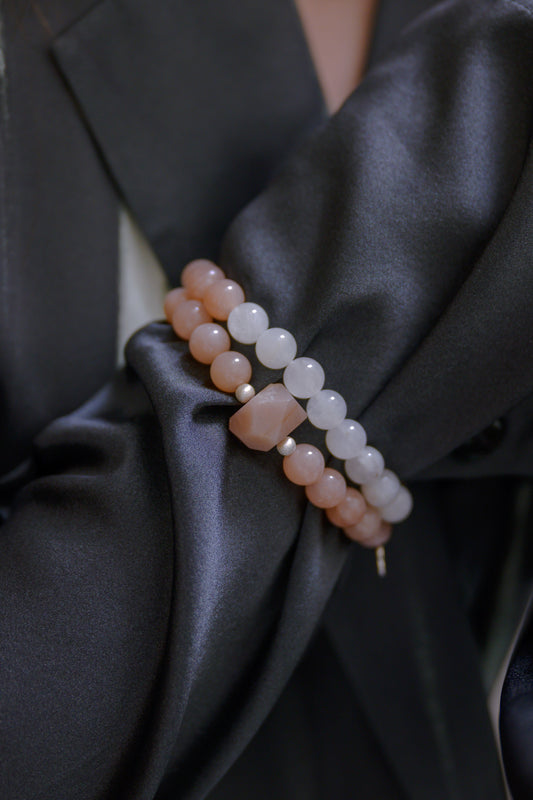 Serenity Balance Bracelet | White Moonstone Peach Moonstone Gray Moonstone