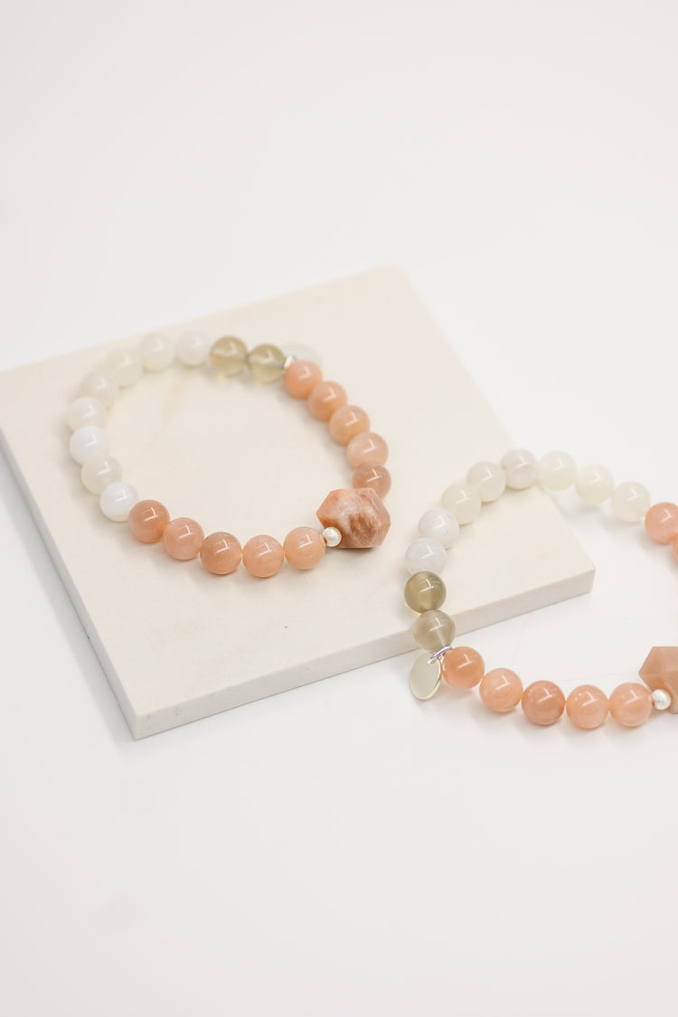 Serenity Balance Bracelet | White Moonstone Peach Moonstone Gray Moonstone