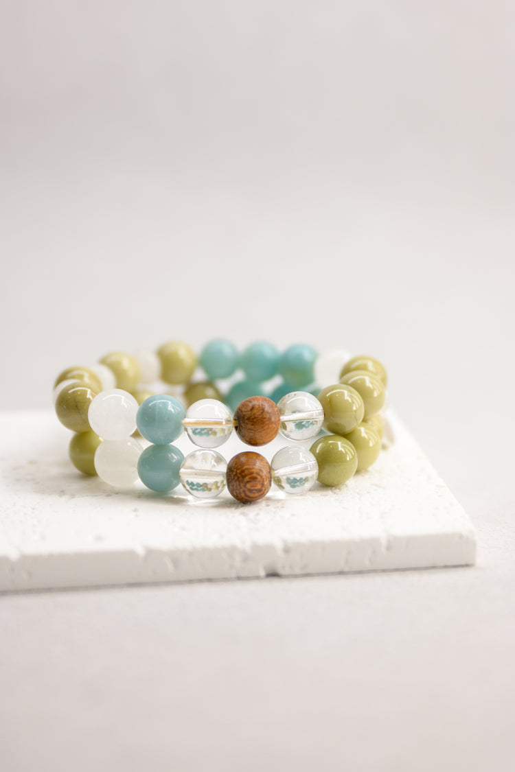 Visionary Spark Bracelet | Amazonite(AA) Green Imperial Jasper Kakawate Wood White Jade