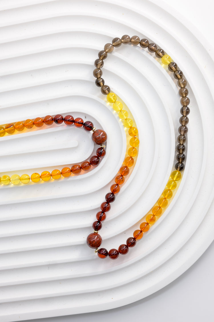 Fortune Flow Double-lined Bracelet | Amber Smoky Quartz Red Snake Skin Jasper