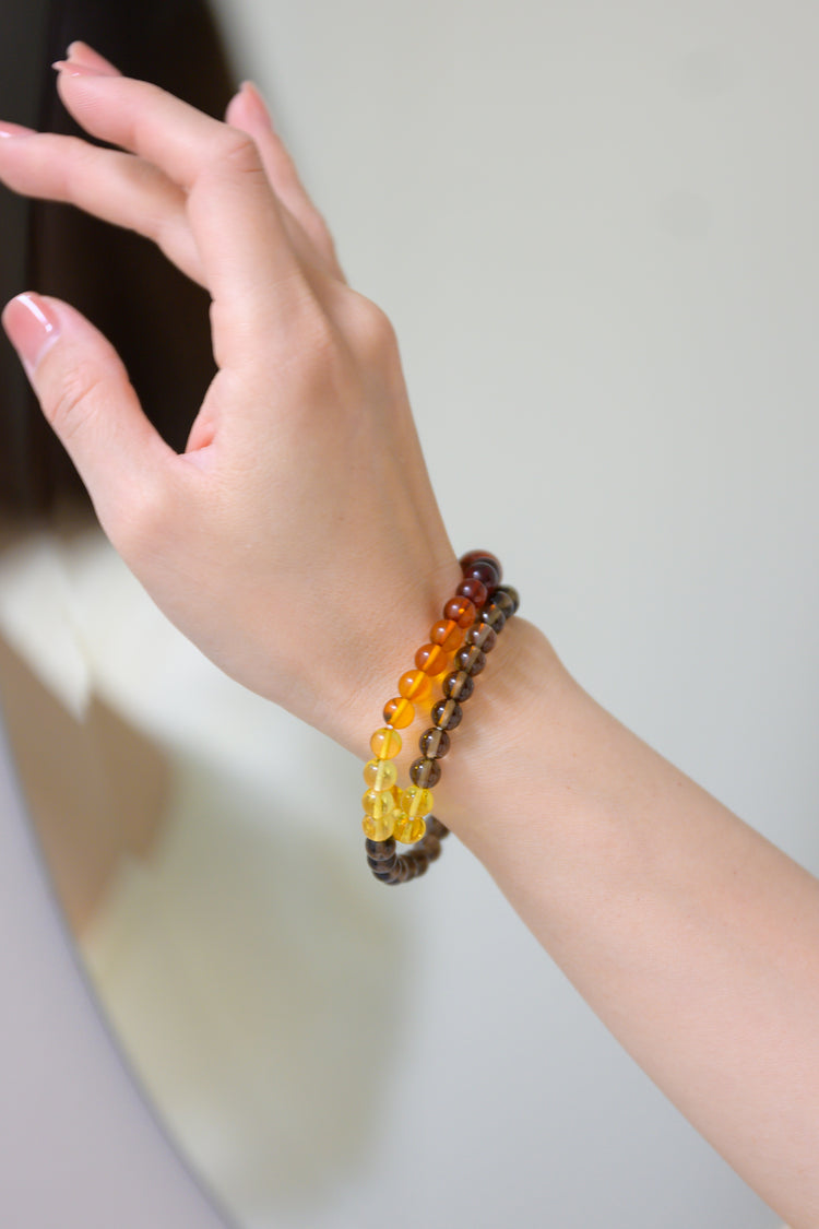 Fortune Flow Double-lined Bracelet | Amber Smoky Quartz Red Snake Skin Jasper