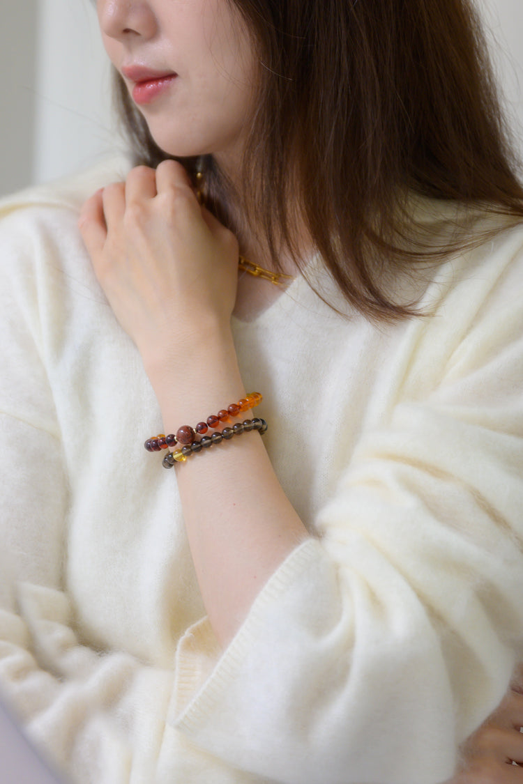 Fortune Flow Double-lined Bracelet | Amber Smoky Quartz Red Snake Skin Jasper