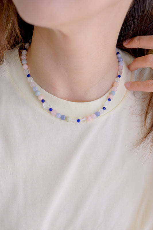 Lagoon Glow Necklace | Multi Beryl (A) Lapis (A) Rock Cystal Quartz