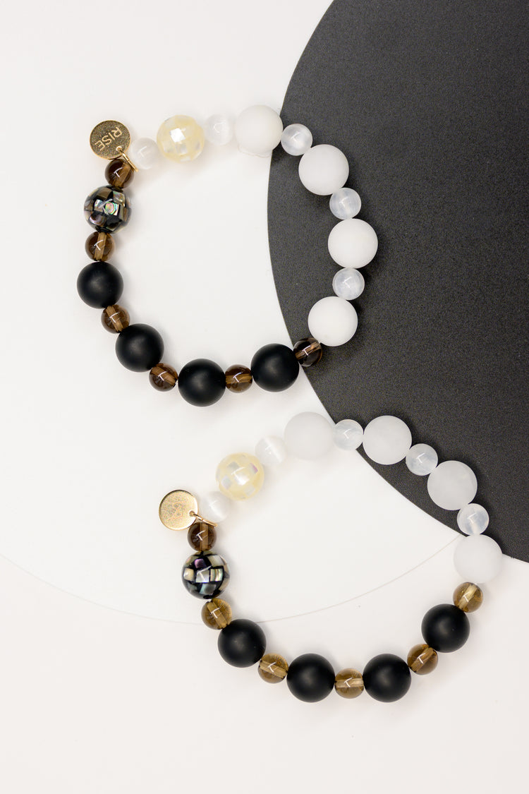 Serenity Balance Bracelet | Black Onyx White Jade Abalone Mosaic