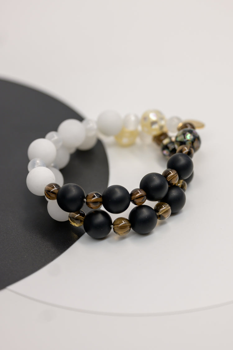 Serenity Balance Bracelet | Black Onyx White Jade Abalone Mosaic