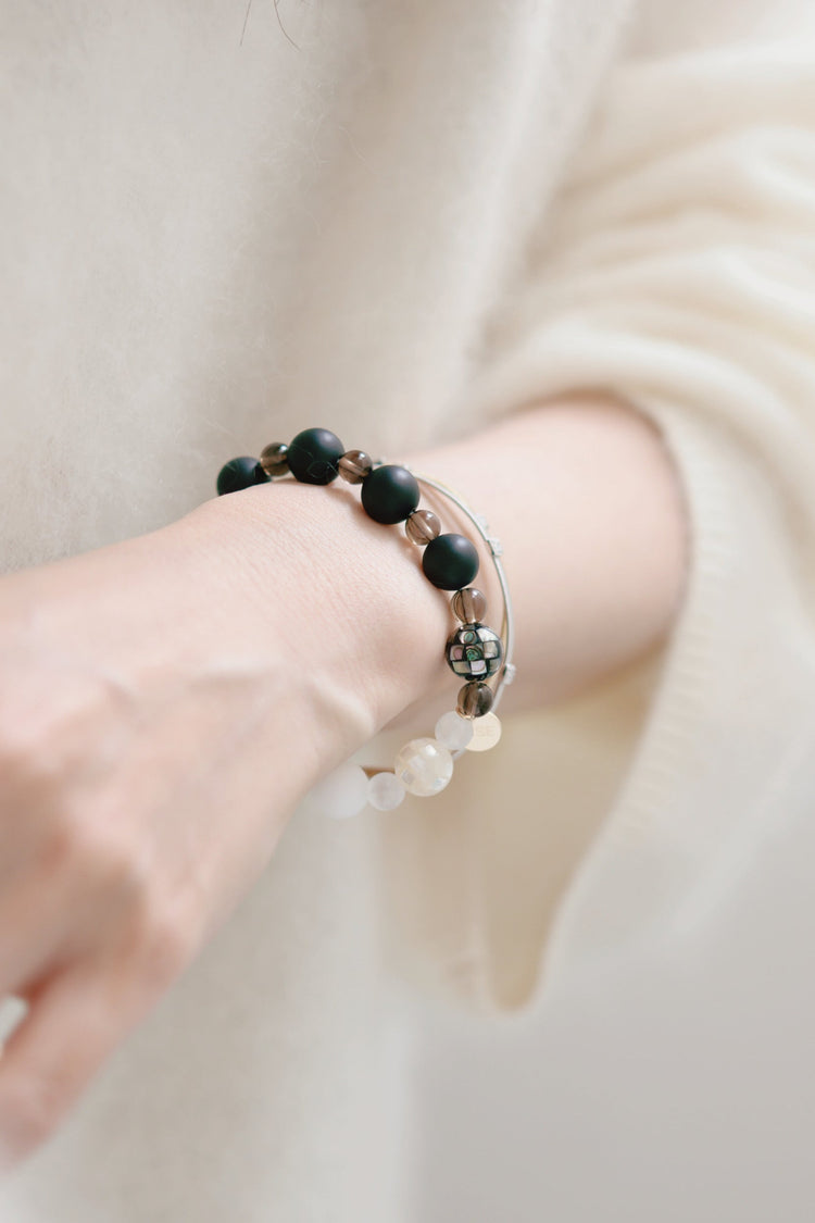 Serenity Balance Bracelet | Black Onyx White Jade Abalone Mosaic