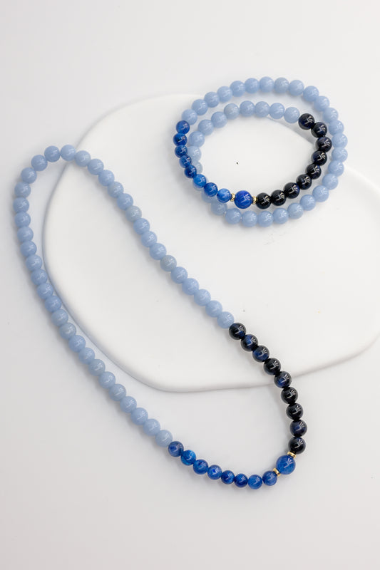 Visionary Spark Double-lined Bracelet | Pero Angelite(A) Kyanite(AA) Midnight Blue Tiger Eye