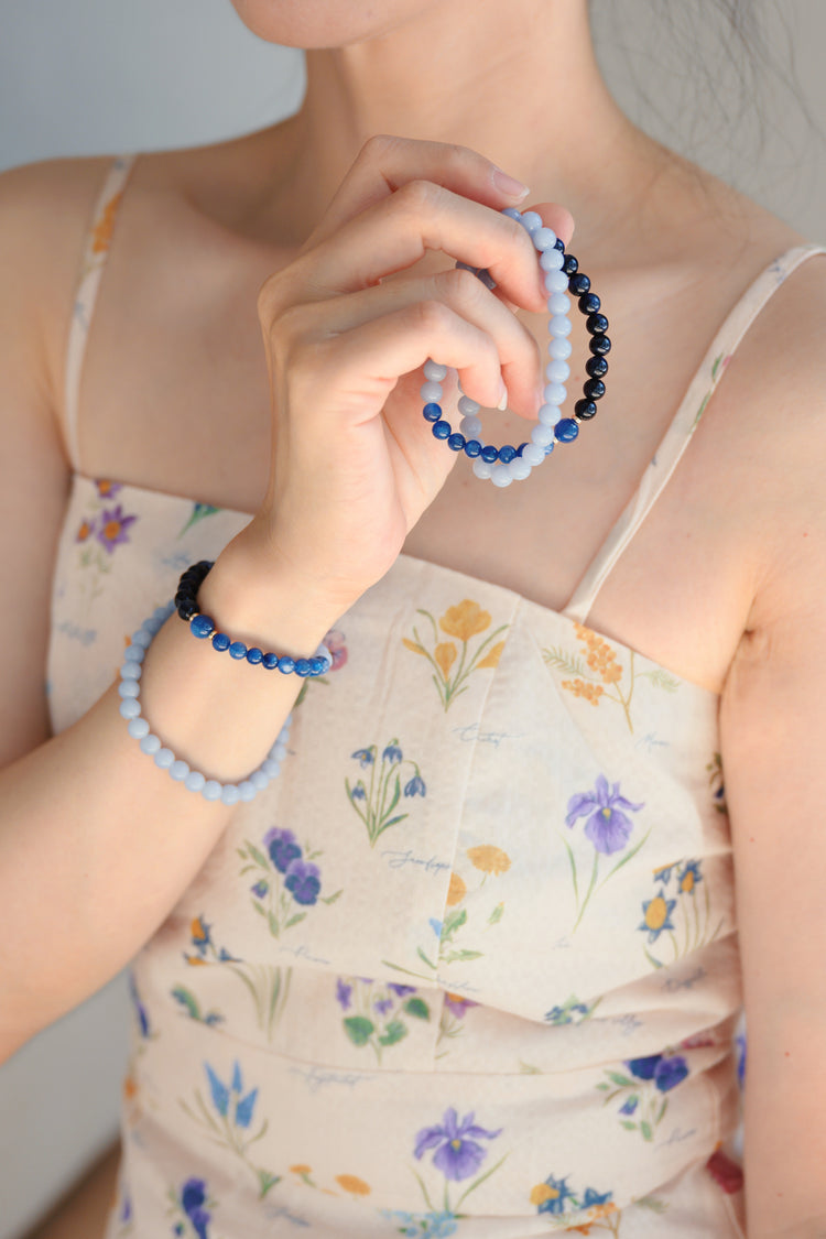 Visionary Spark Double-lined Bracelet | Angelite Kyanite Midnight Blue Tiger Eye