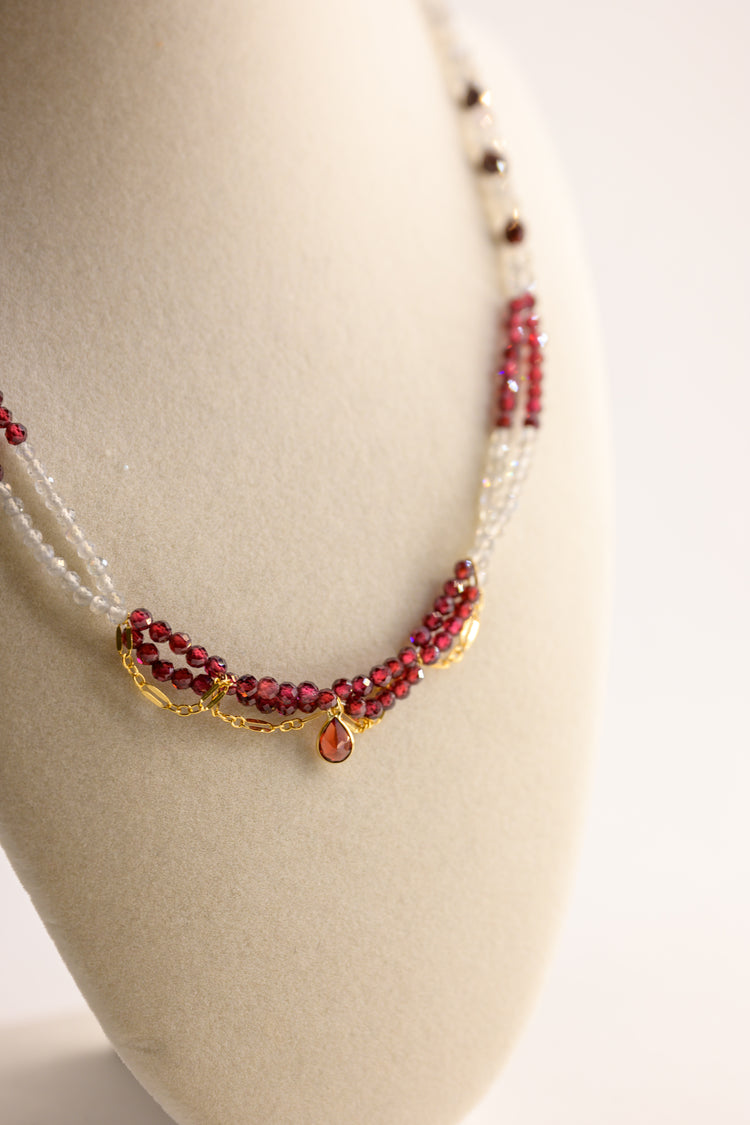 Blushing Heartbeat Necklace with 14k Gold Garnet Charm | Garnet(AA)  Labradorite (AA)