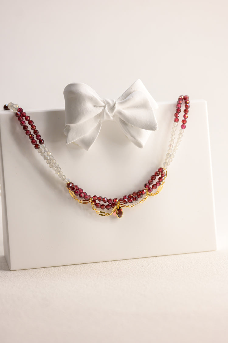 Blushing Heartbeat Necklace with 14k Gold Garnet Charm | Garnet(AA)  Labradorite (AA)