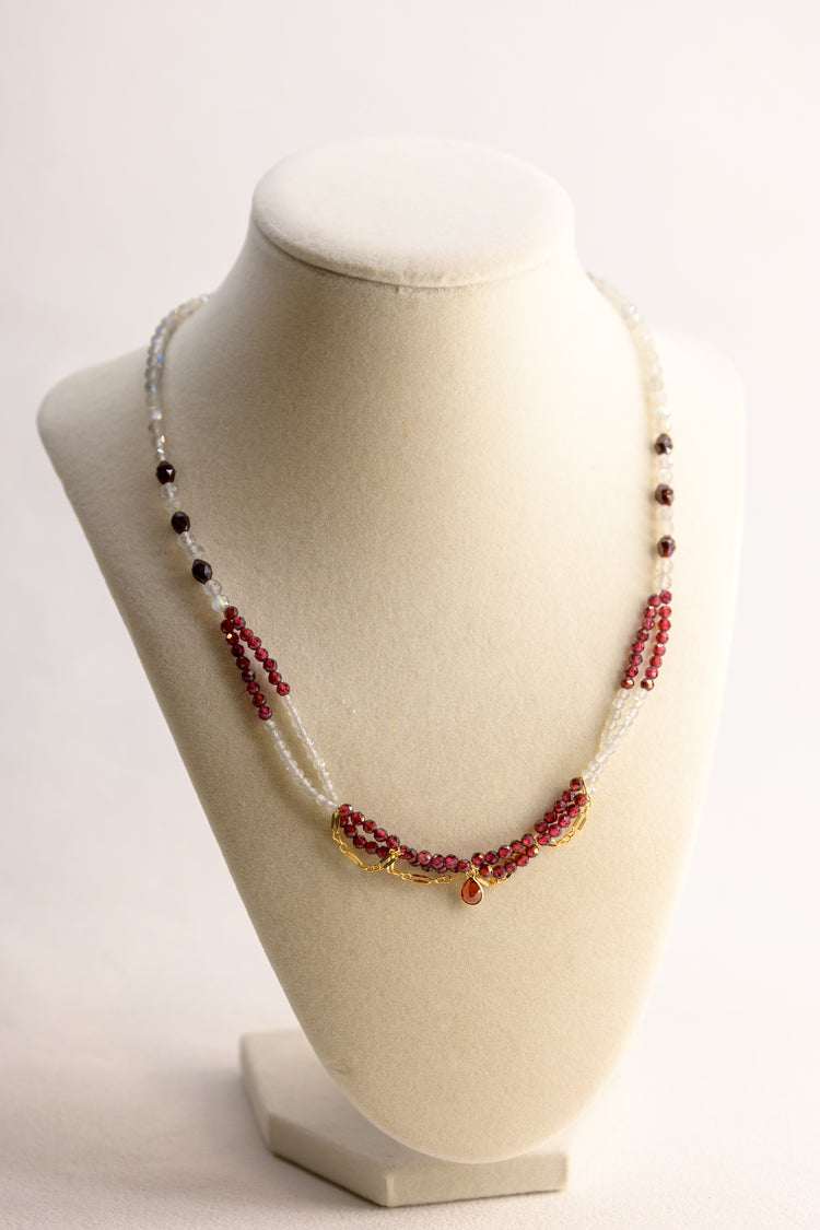 Blushing Heartbeat Necklace with 14k Gold Garnet Charm | Garnet(AA)  Labradorite (AA)