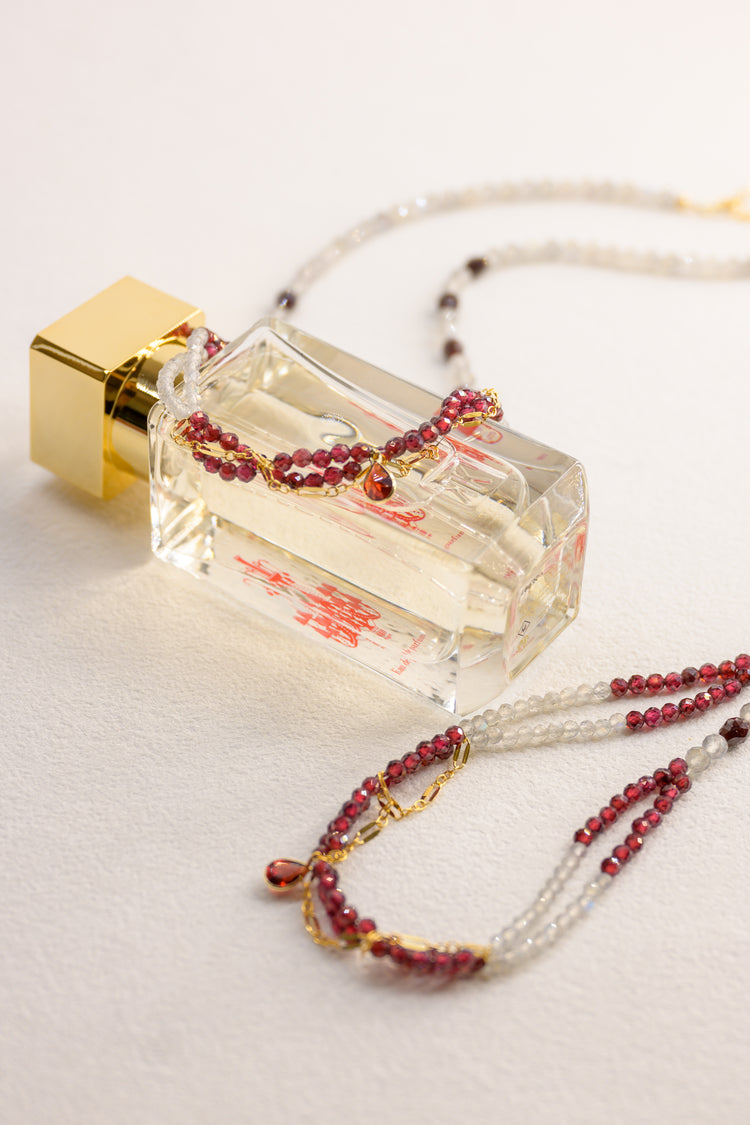 Blushing Heartbeat Necklace with 14k Gold Garnet Charm | Garnet(AA)  Labradorite (AA)