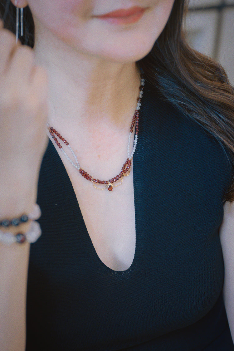 Blushing Heartbeat Necklace with 14k Gold Garnet Charm | Garnet(AA)  Labradorite (AA)