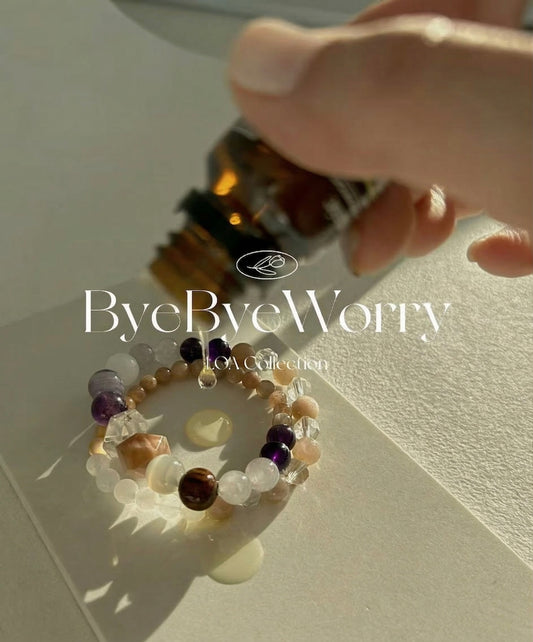 ByeByeWorry Double-lined Bracelet with Organic Essential Oil | Moonstone Amethyst White Jade Clear Quartz