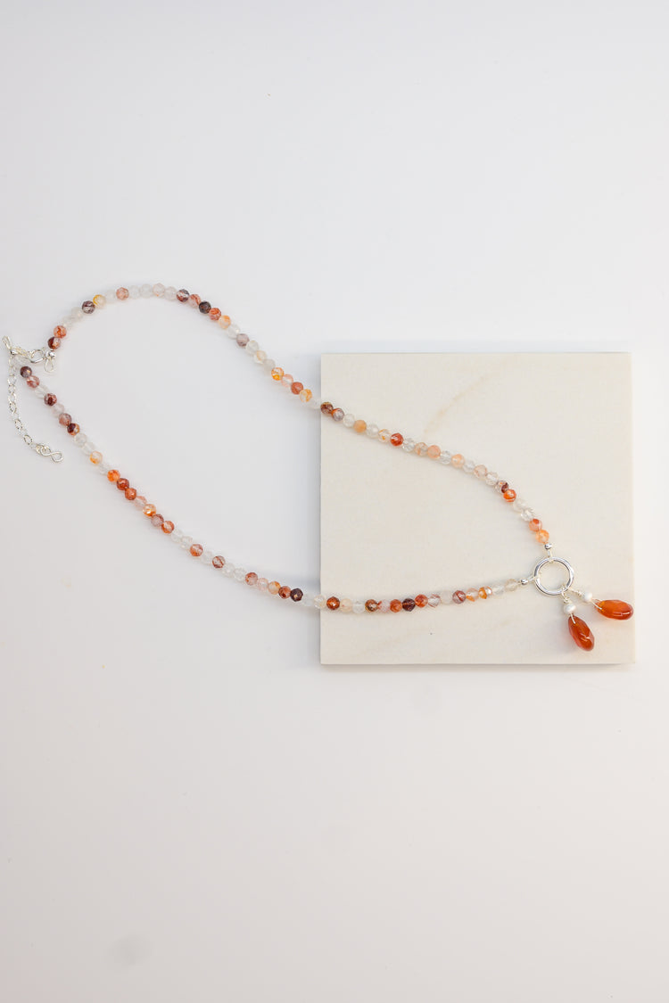 Double Cherries, Double Blessings Necklace | Red Jasper Red Rutilated Quartz Peach Moonstone