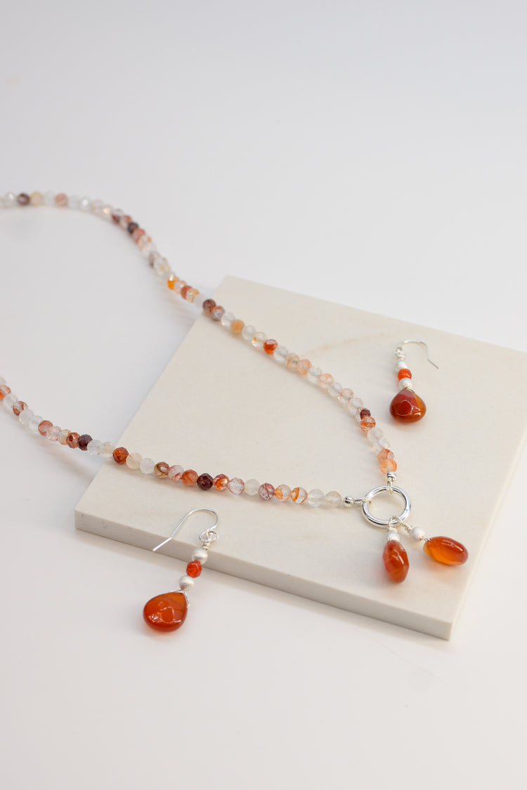 Double Cherries, Double Blessings Necklace | Red Jasper Red Rutilated Quartz Peach Moonstone