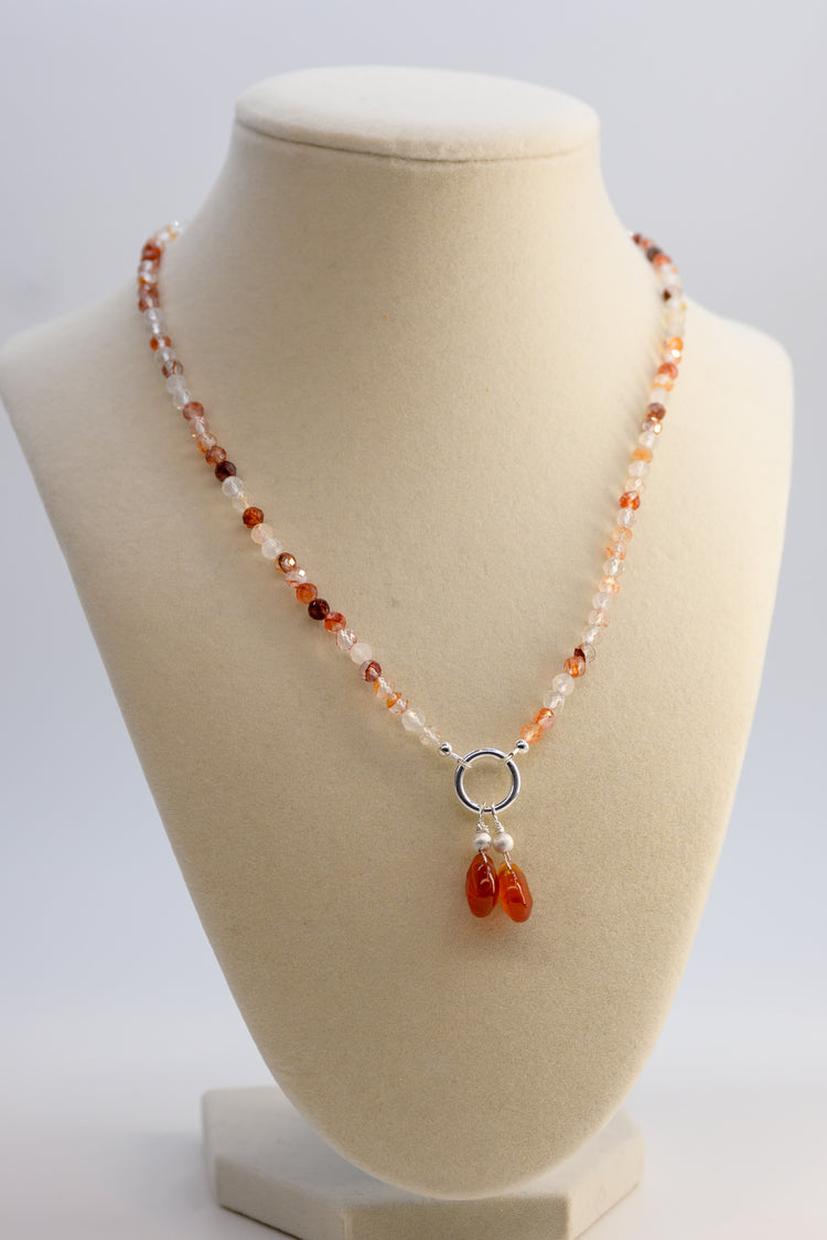 Double Cherries, Double Blessings Necklace | Red Jasper Red Rutilated Quartz Peach Moonstone