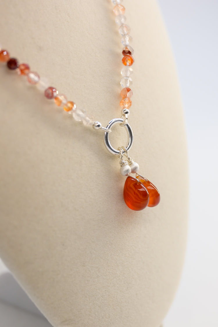 Double Cherries, Double Blessings Necklace | Red Jasper Red Rutilated Quartz Peach Moonstone