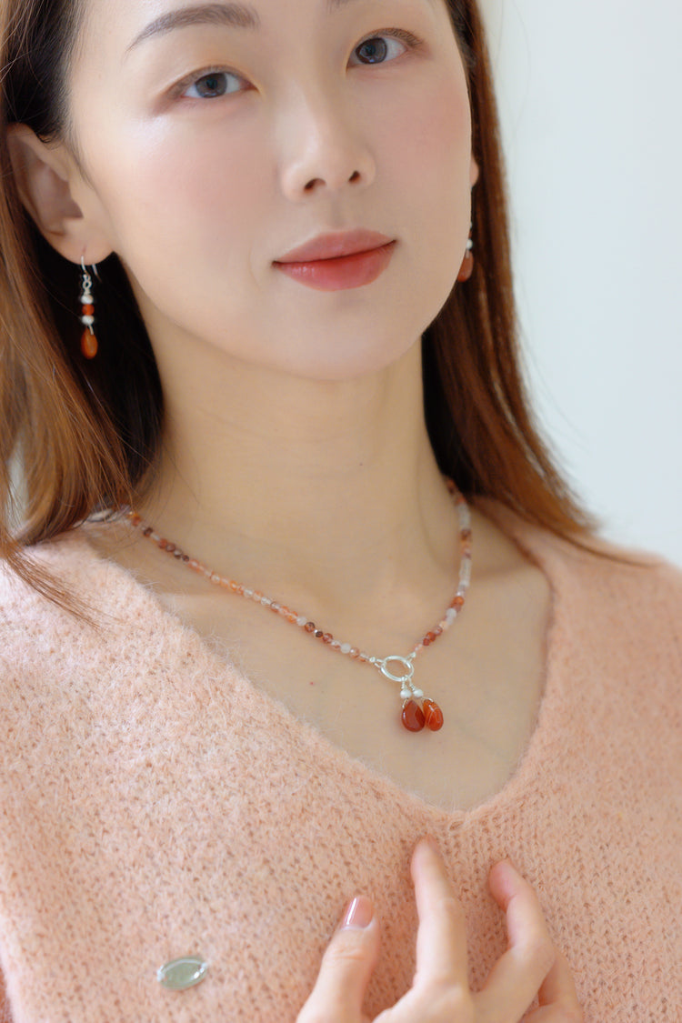 Double Cherries, Double Blessings Necklace | Red Jasper Red Rutilated Quartz Peach Moonstone