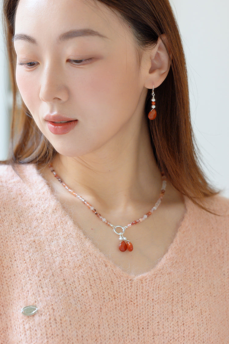 Double Cherries, Double Blessings Necklace | Red Jasper Red Rutilated Quartz Peach Moonstone