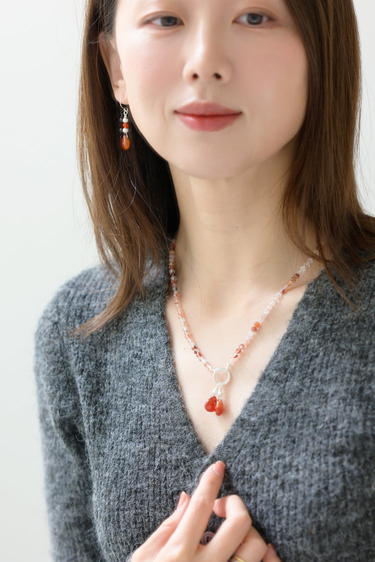 Double Cherries, Double Blessings Necklace | Red Jasper Red Rutilated Quartz Peach Moonstone