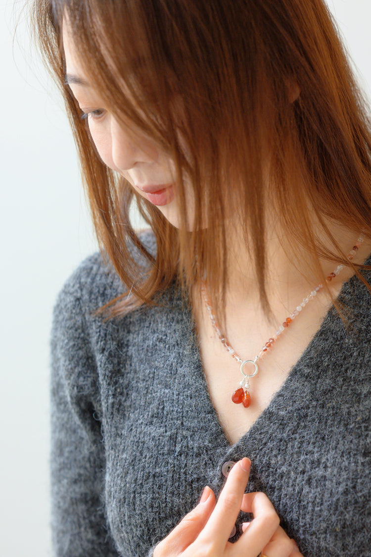 Double Cherries, Double Blessings Necklace | Red Jasper Red Rutilated Quartz Peach Moonstone