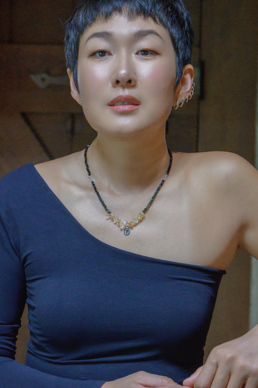 Golden Faith Necklace | Citrine Blue Green Tourmaline (A) Black Agate
