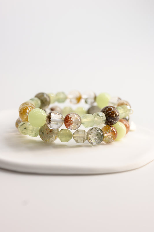 Secret Garden Bracelet | Phantom/Garden Quartz Prehnite (A) Green Ghost  Glow-in-dark Mexican Olive Green Aragonite