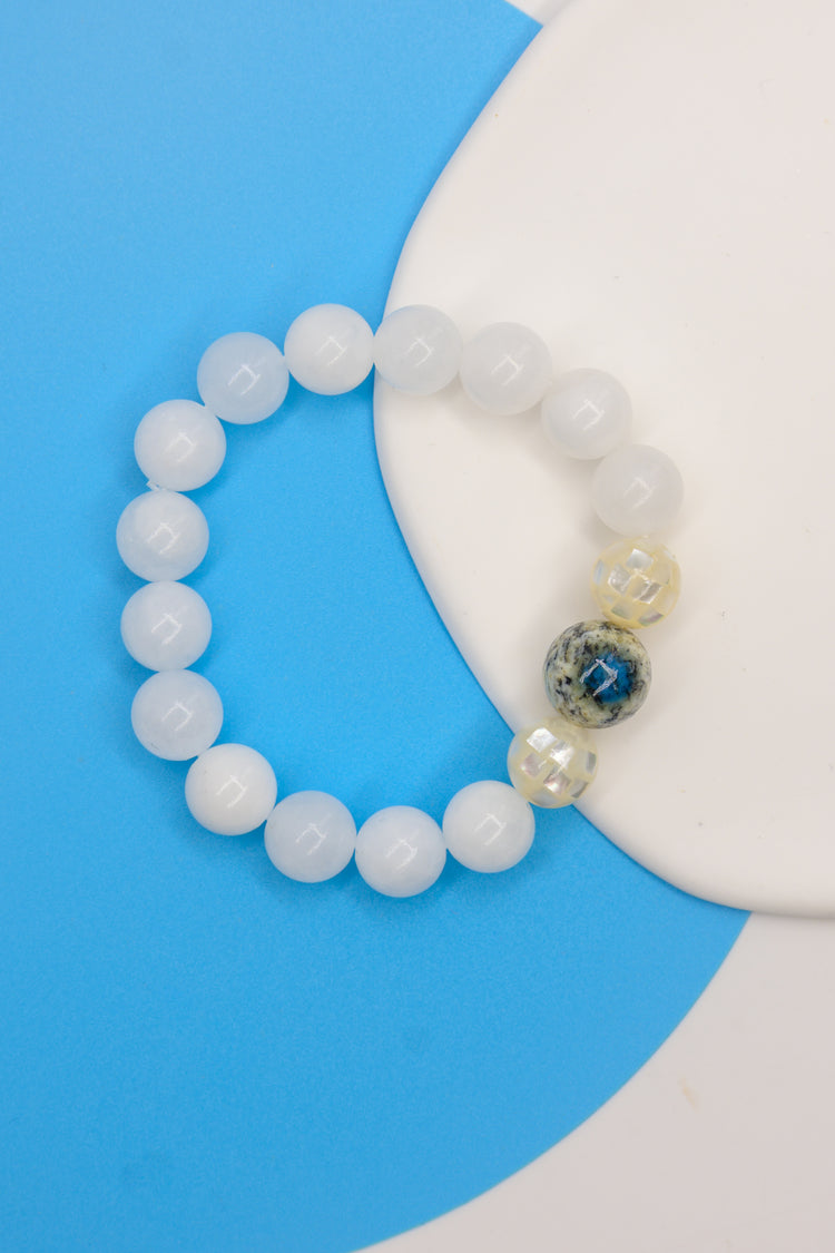 Serenity Balance Bracelet | Himalayas K2 White Jade Mother of Pearl Mosaic Shell