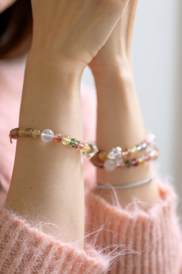 Golden Ambition Bracelet | Golden/Strawberry/Green Rutilated Quartz (A)  Rock Crystal Quartz