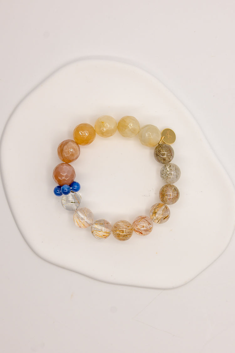 Serenity Balance Bracelet | Peach Moonstone Black Super7 Kyanite (AA)