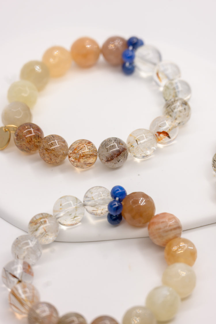 Serenity Balance Bracelet | Peach Moonstone Black Super7 Kyanite (AA)