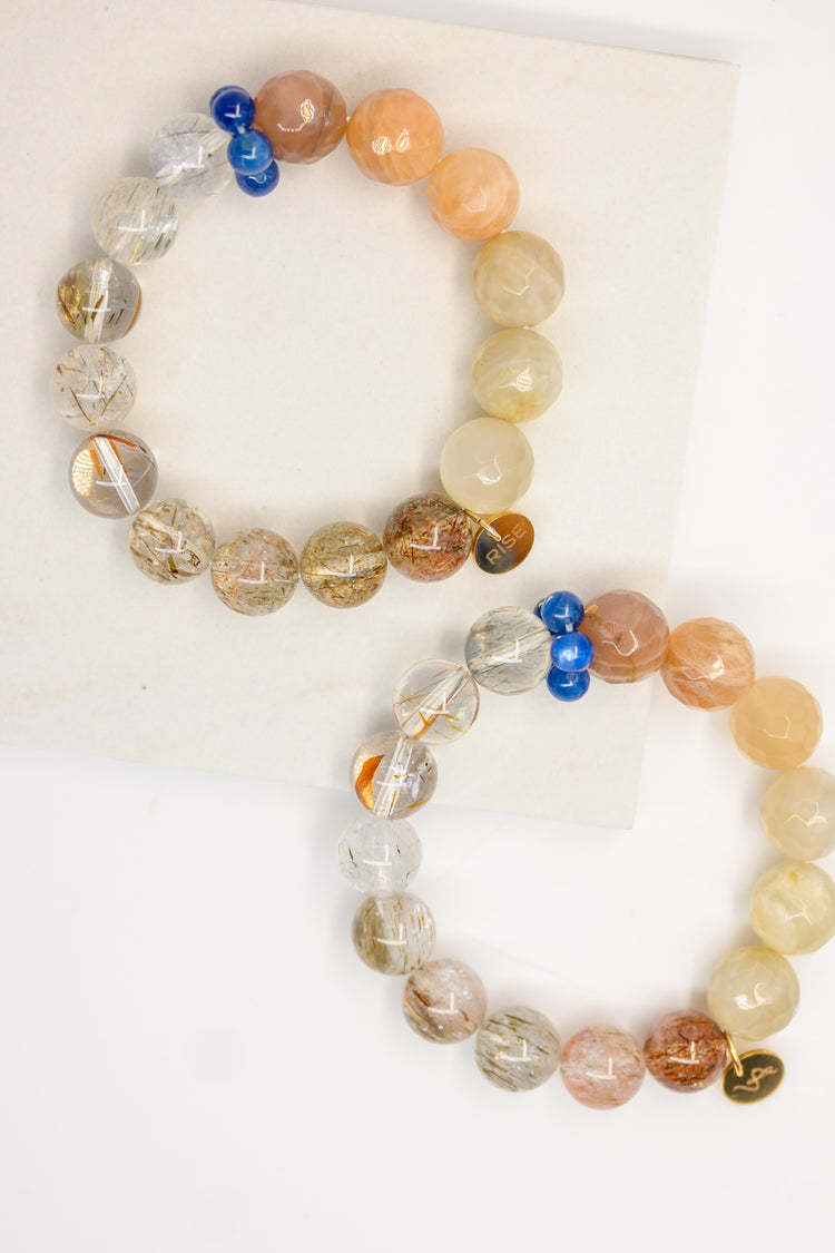 Serenity Balance Bracelet | Peach Moonstone Black Super7 Kyanite (AA)